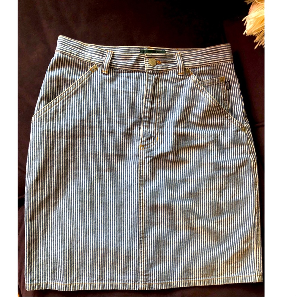 Polo Ralph Lauren striped denim pencil skirt.